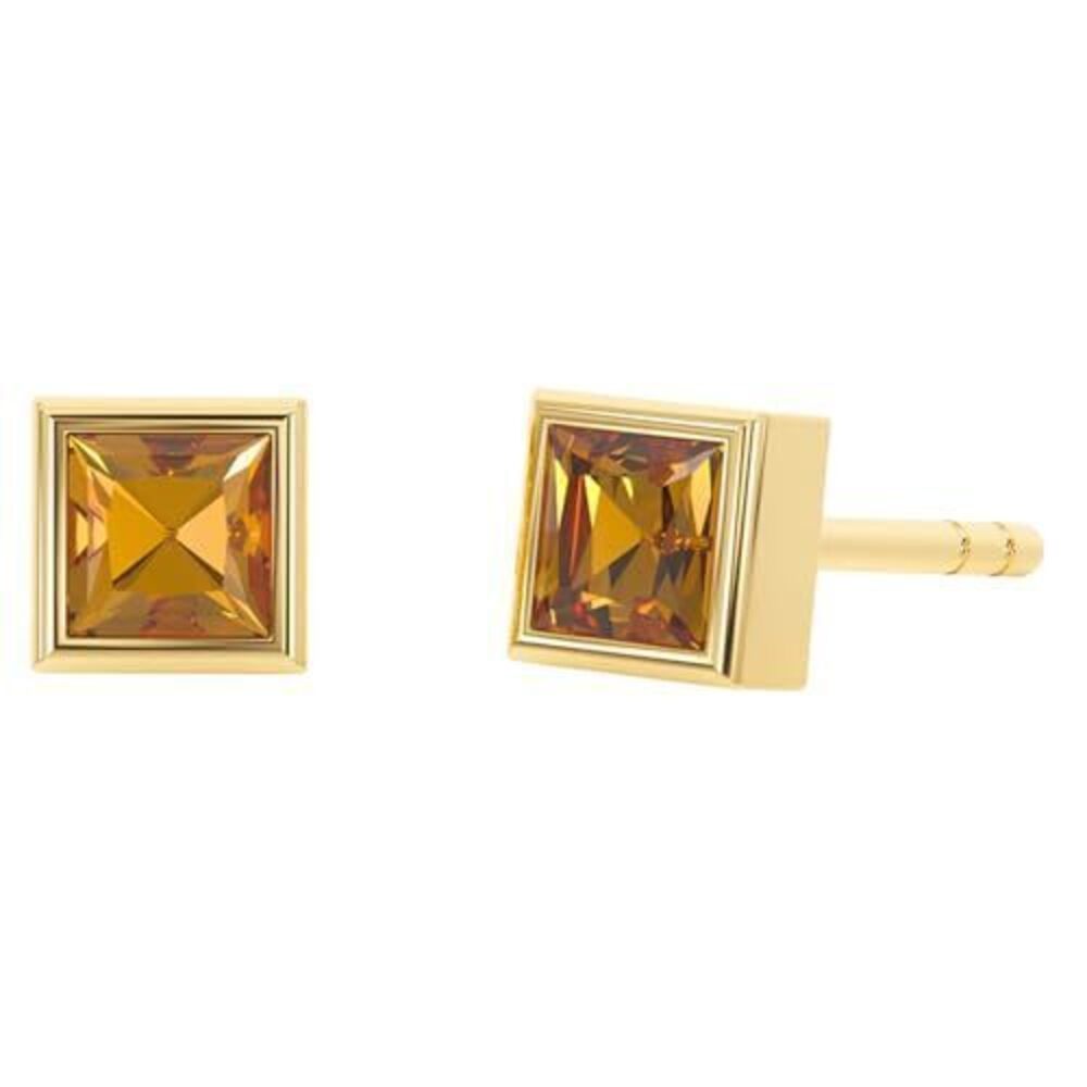 9061 Citrine Stud Earrings , Square Stud Earrings - Hypoallergenic 18K Gold